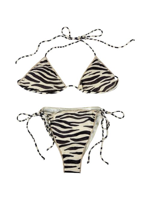 women's beige and black zebra-print lurex swimsuit